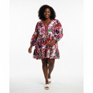 NWT Kaktus Womens Boho 100% Cotton Midi Dress Size XXL Pink Festival Beachy